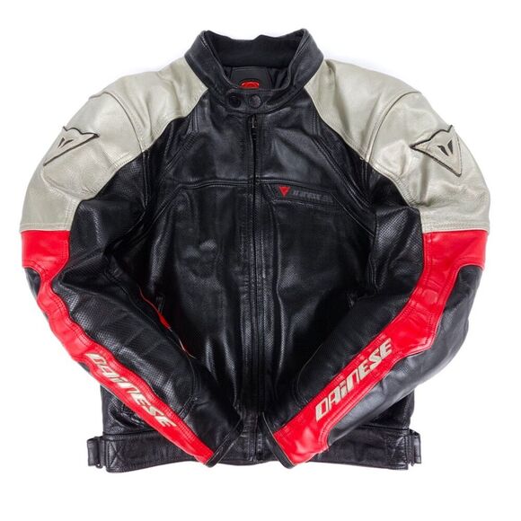 DAINESE Zen EVO Perforated Jacket Black Red Leather Padded Moto Racer Biker - Picture 3 of 16